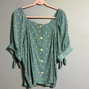 LC Lauren Conrad button front blouse short sleeve with ties size 2X NWT